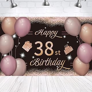 38 岁生日快乐背景横幅黑色粉色 38 岁生日标志海报 38 岁生日派对